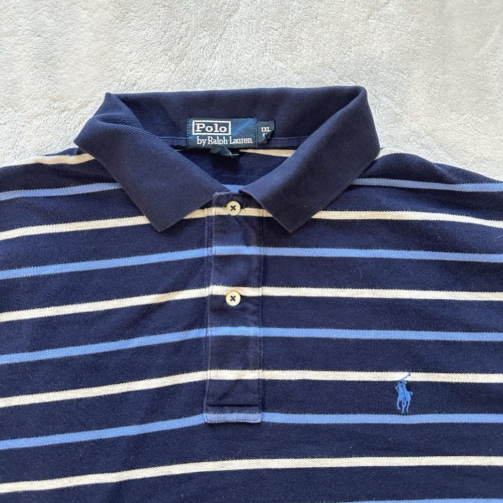 Vintage 90s Polo Ralph Lauren Shirt Mens XL Navy Blue White Striped Red Pony